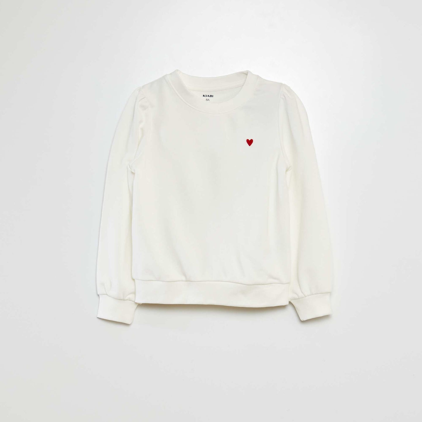 Sweat en molleton uni cœur brodé BLANC