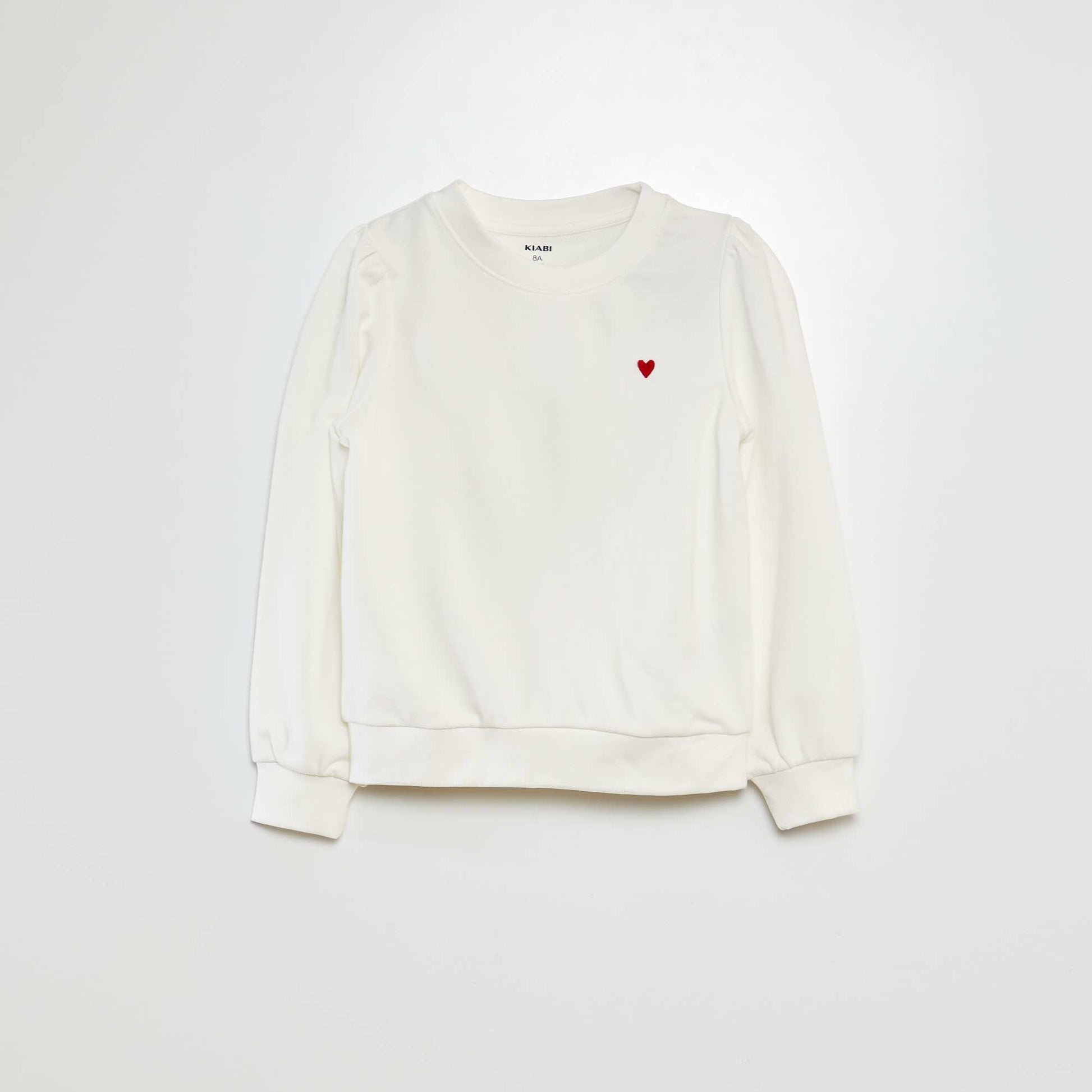 Sweat en molleton uni cœur brodé BLANC