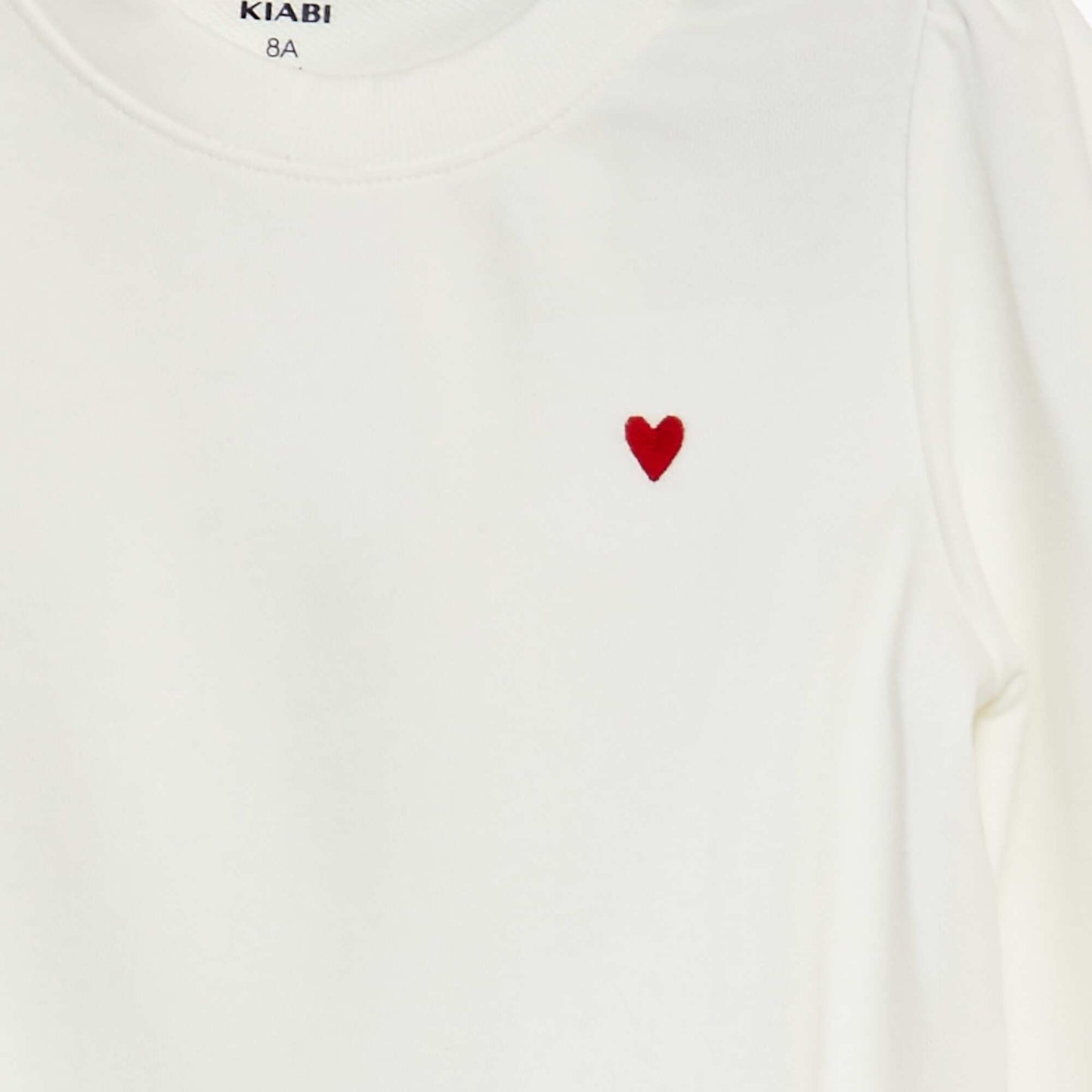 Sweat en molleton uni cœur brodé BLANC