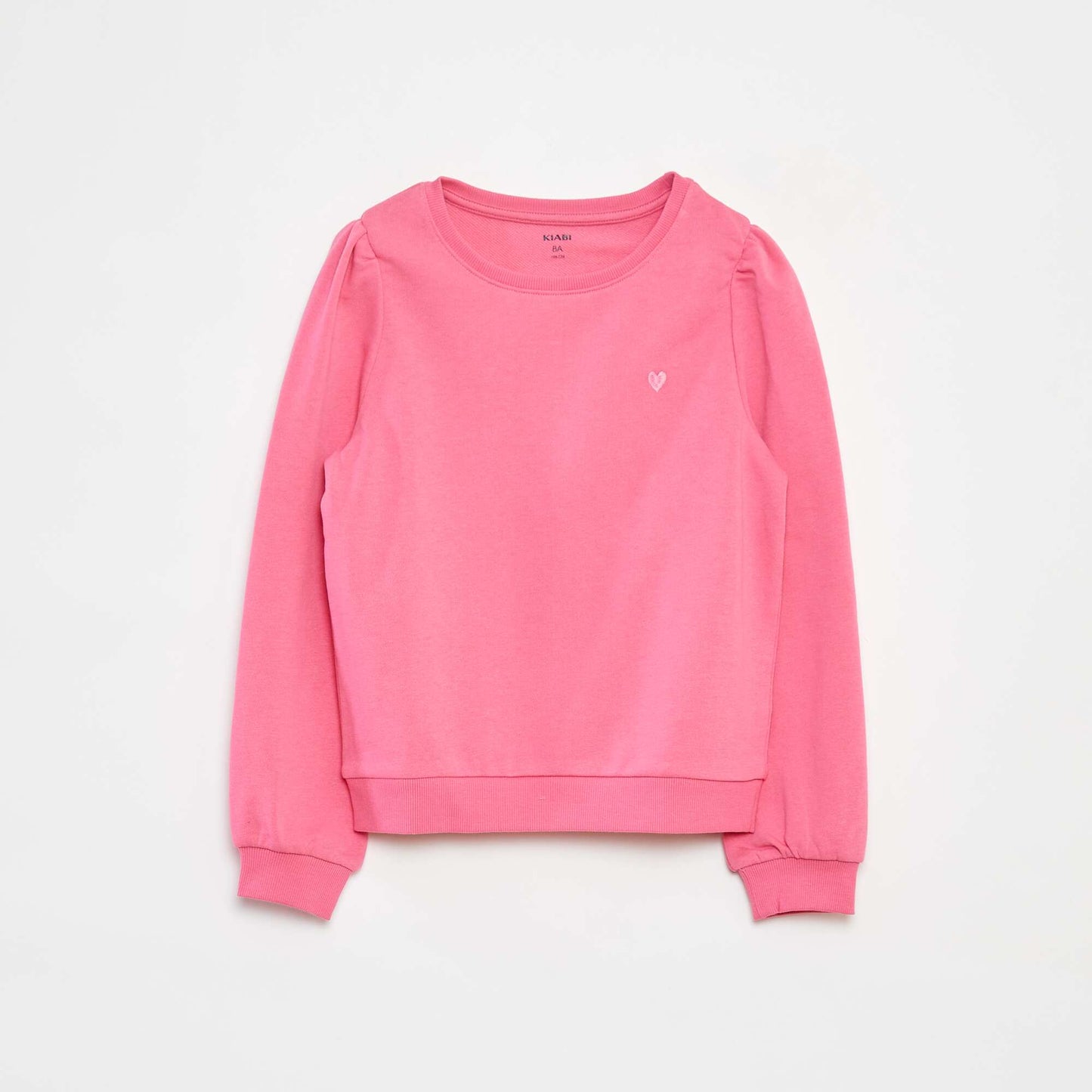 Sweat en molleton uni cœur brodé ROSE