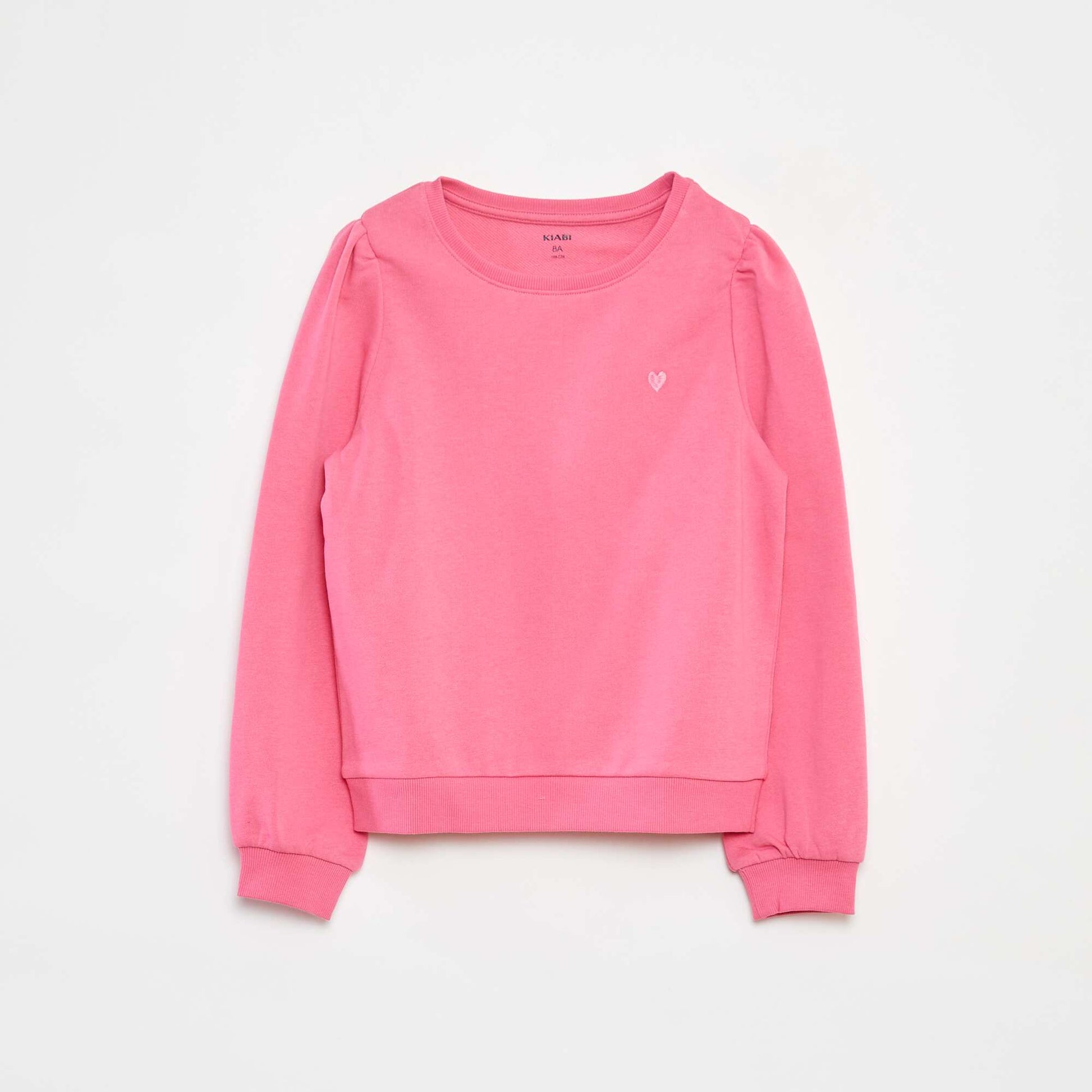 Sweat en molleton uni cœur brodé ROSE