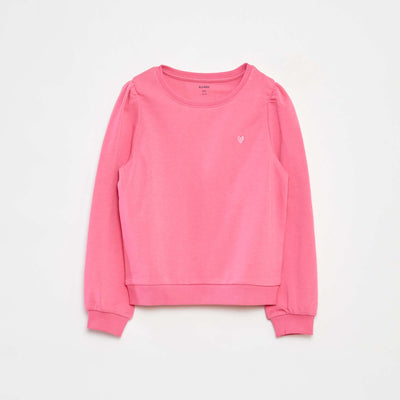 Sweat en molleton uni cœur brodé ROSE