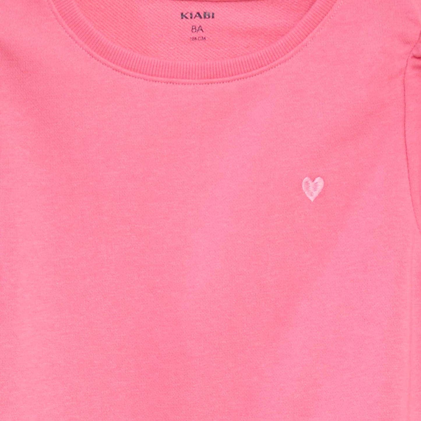 Sweat en molleton uni cœur brodé ROSE
