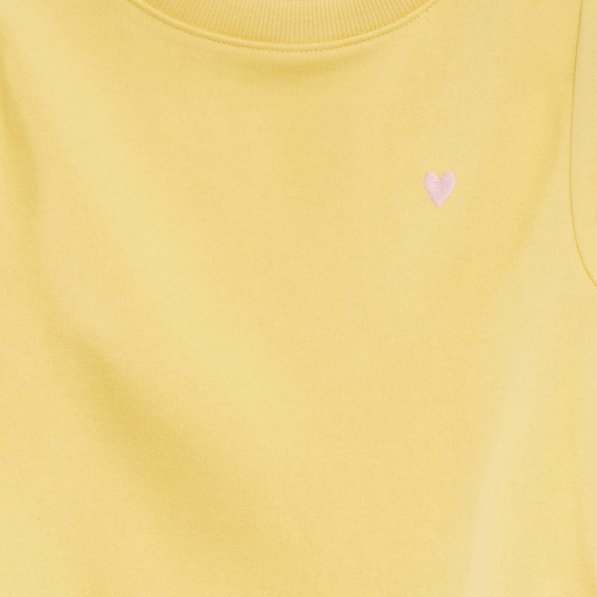 Sweat en molleton uni cœur brodé JAUNE