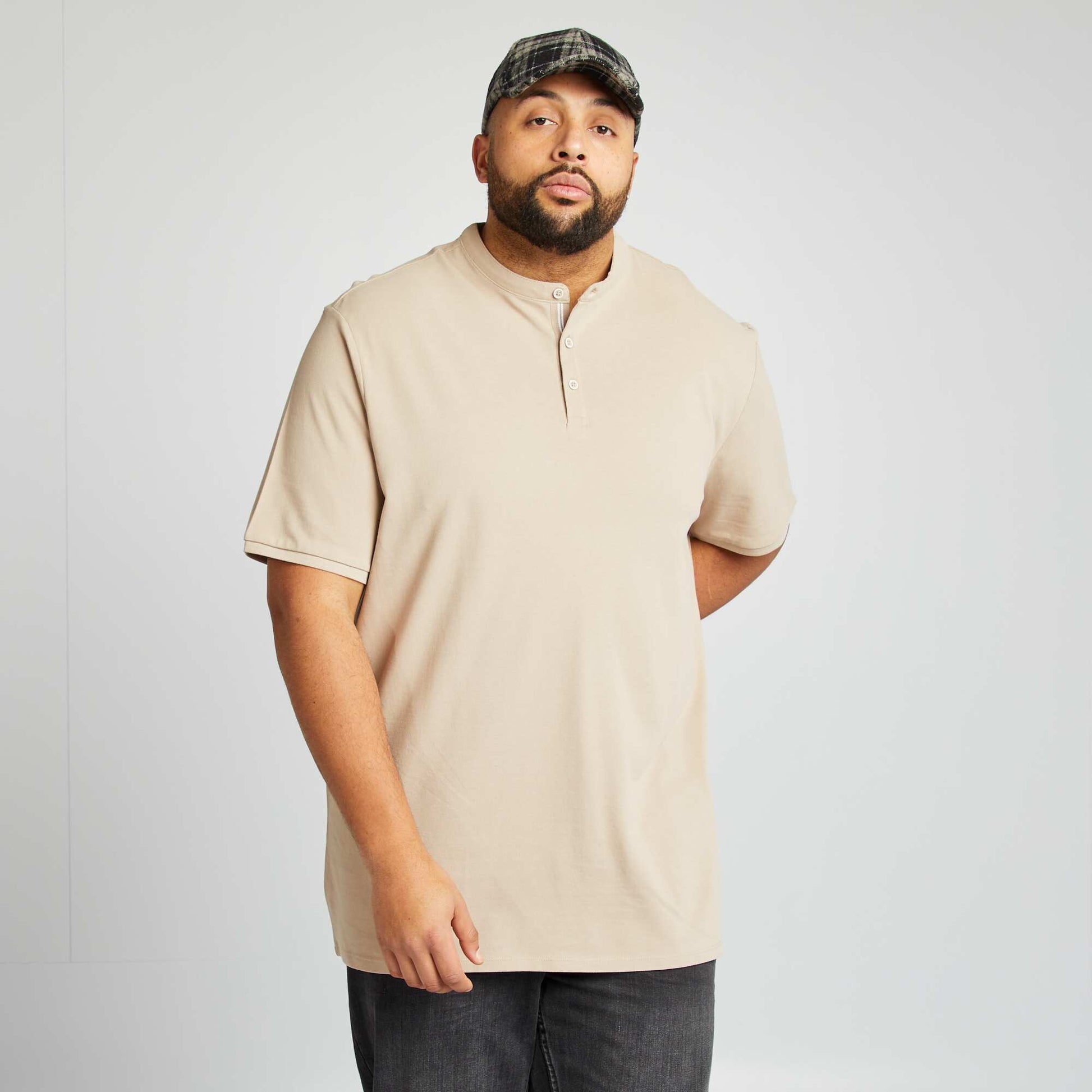 Polo en piqué de coton à col tunisien BEIGE