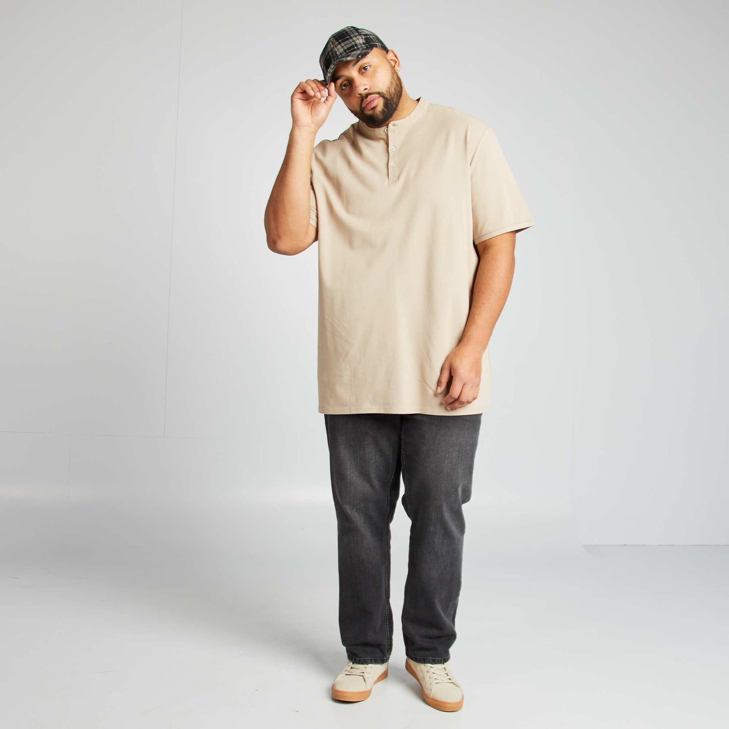 Polo en piqué de coton à col tunisien BEIGE