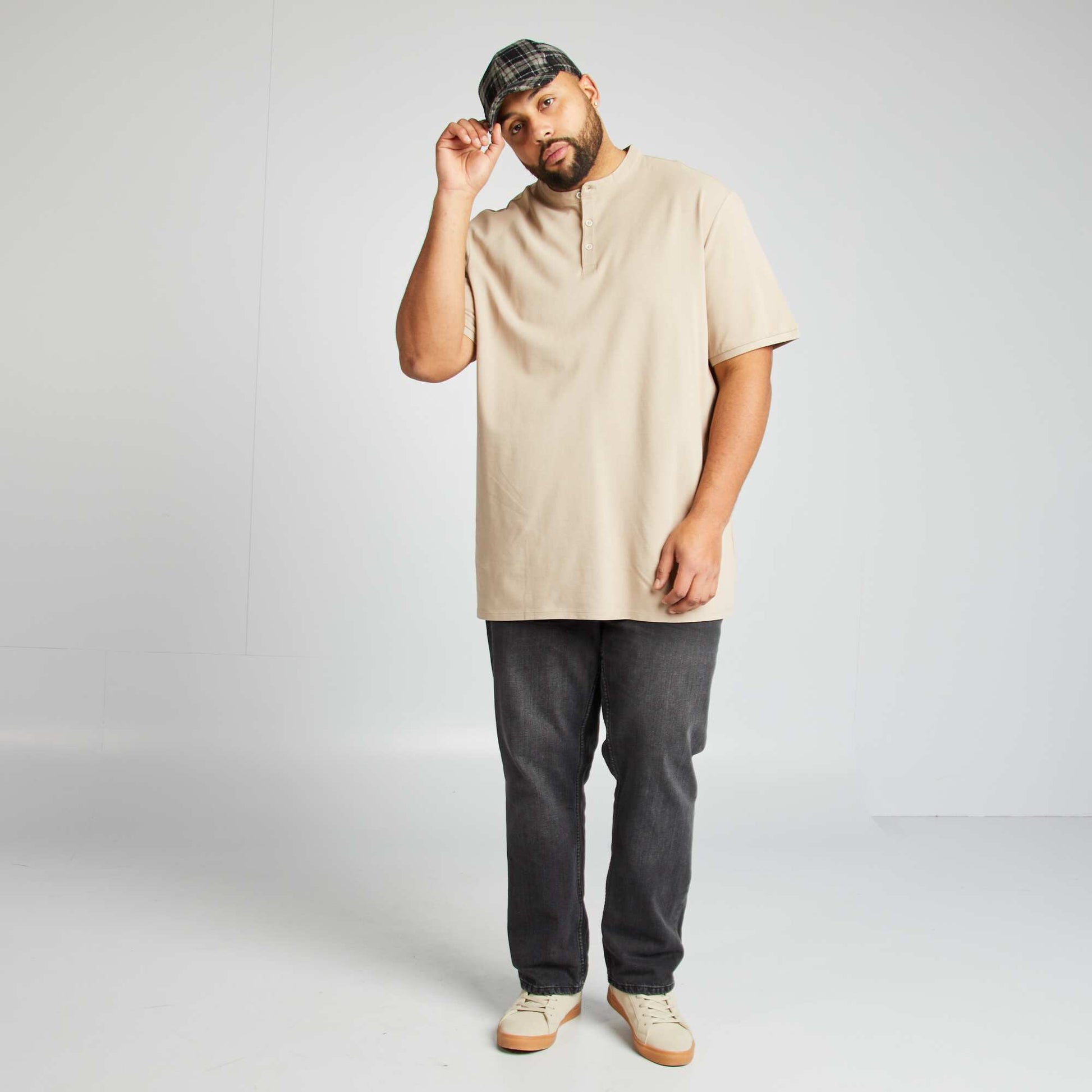 Polo en piqué de coton à col tunisien BEIGE