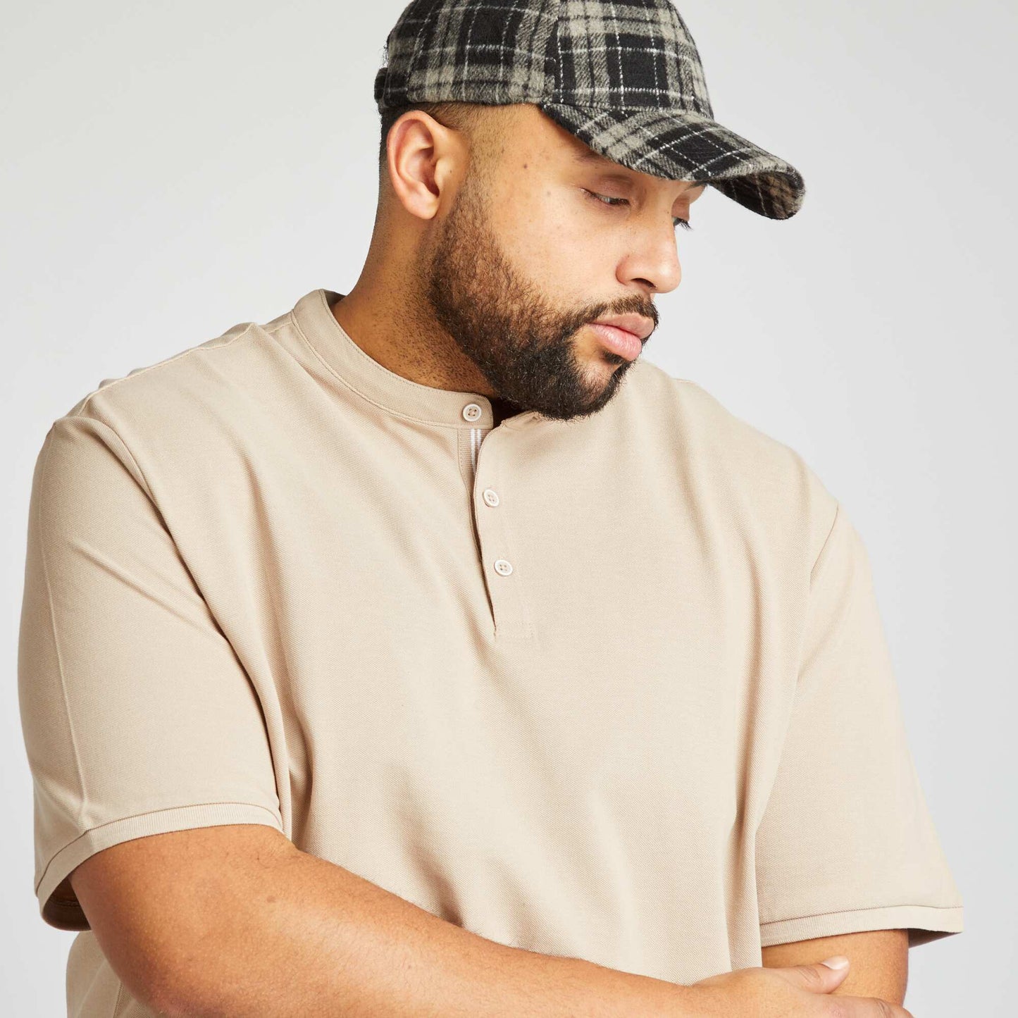 Polo en piqué de coton à col tunisien BEIGE
