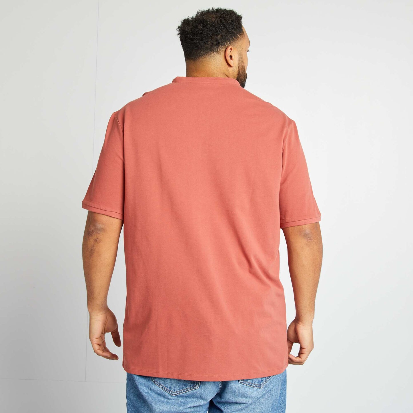 Polo en piqué de coton à col tunisien ROUGE
