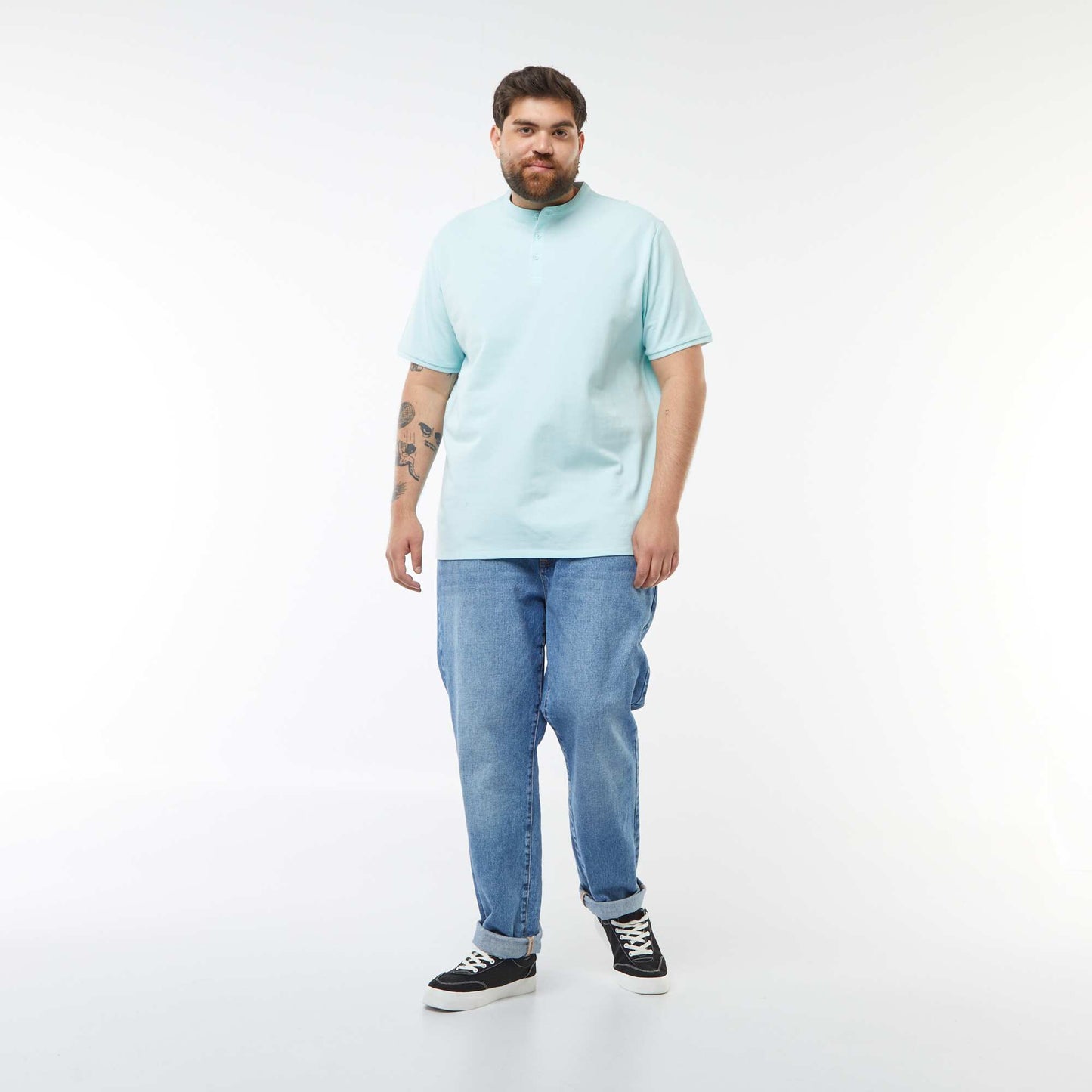 Polo en piqué de coton à col tunisien BLEU