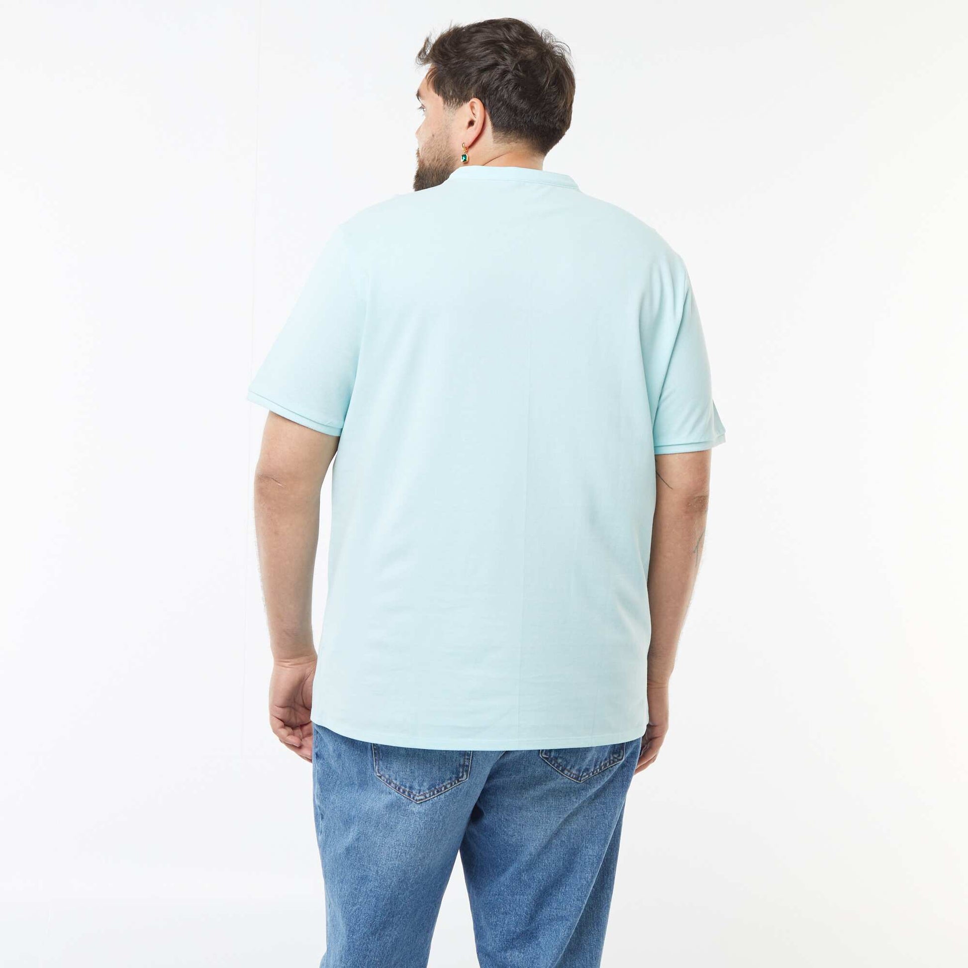 Polo en piqué de coton à col tunisien BLEU