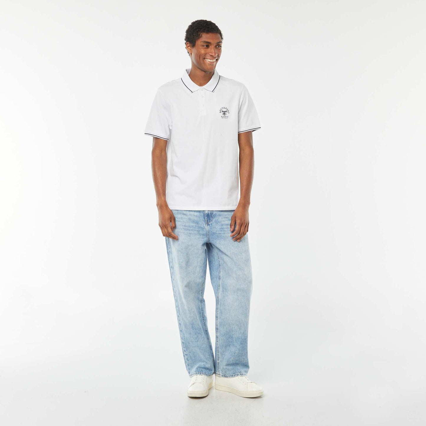 Polo en piqué de coton avec broderie à la poitrine BLANC