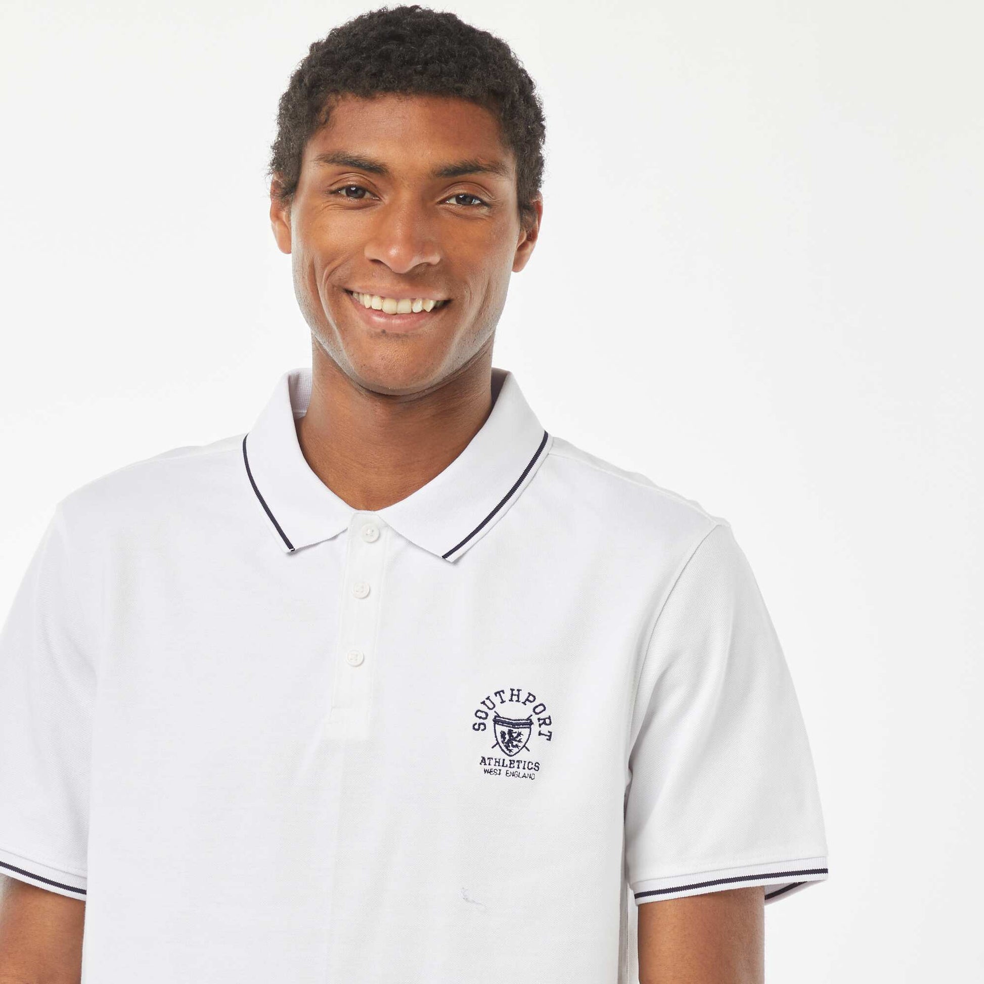 Polo en piqué de coton avec broderie à la poitrine BLANC
