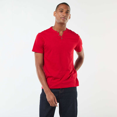 T-shirt à col tunisien manches courtes ROUGE