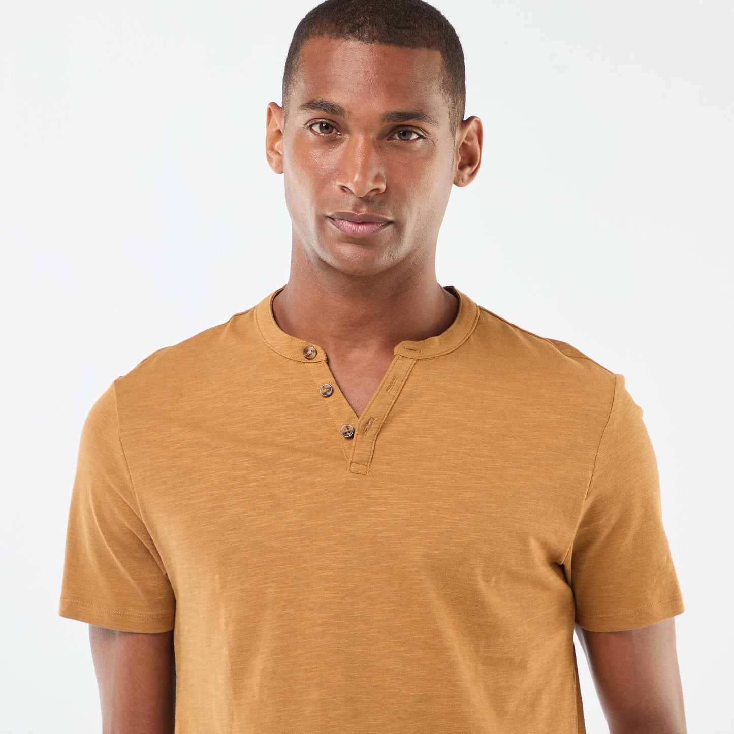 T-shirt à col tunisien manches courtes BEIGE