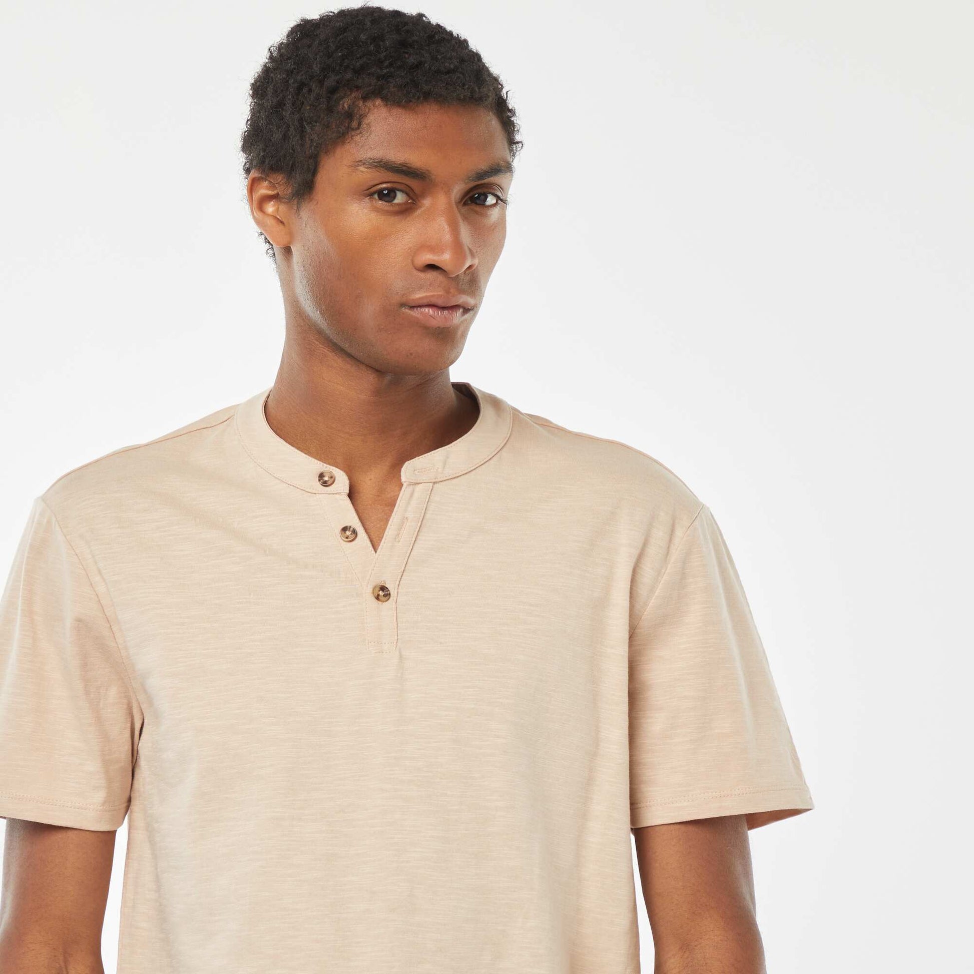 T-shirt à col tunisien manches courtes BEIGE