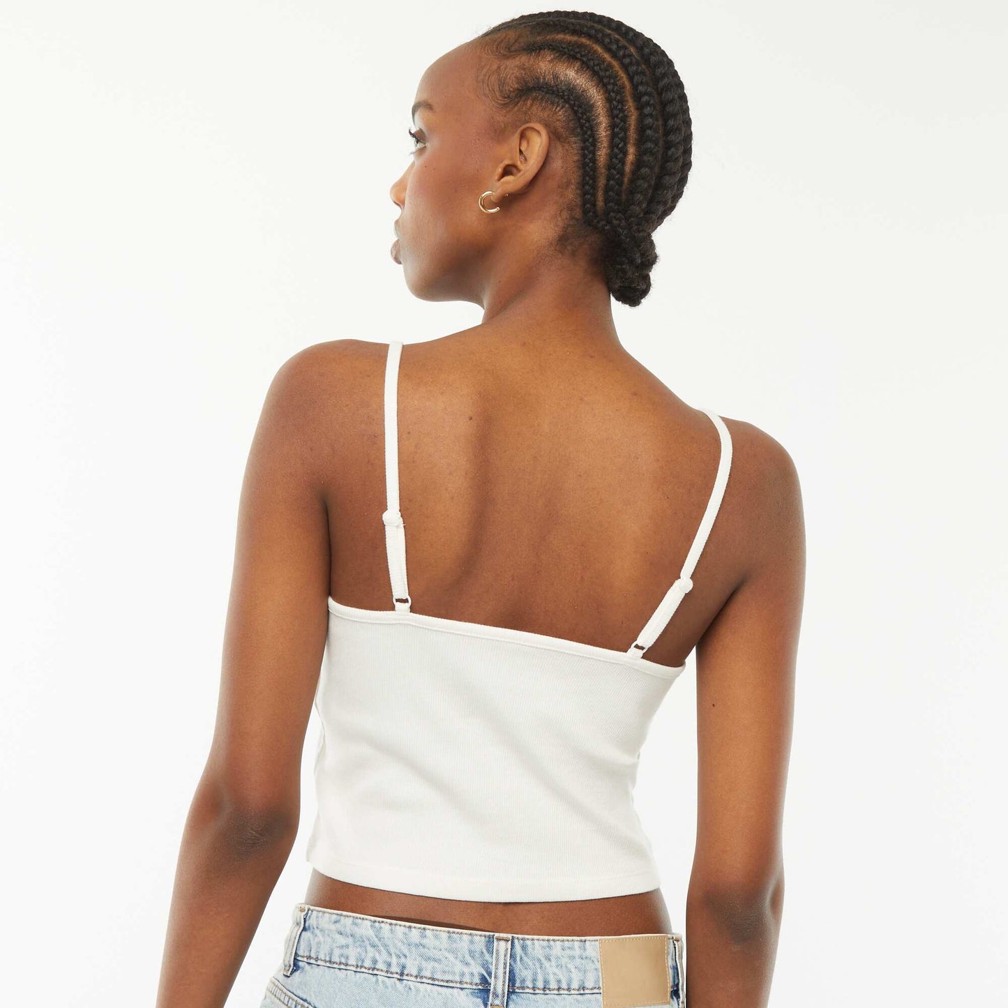 Débardeur crop-top en matière côtelée BLANC