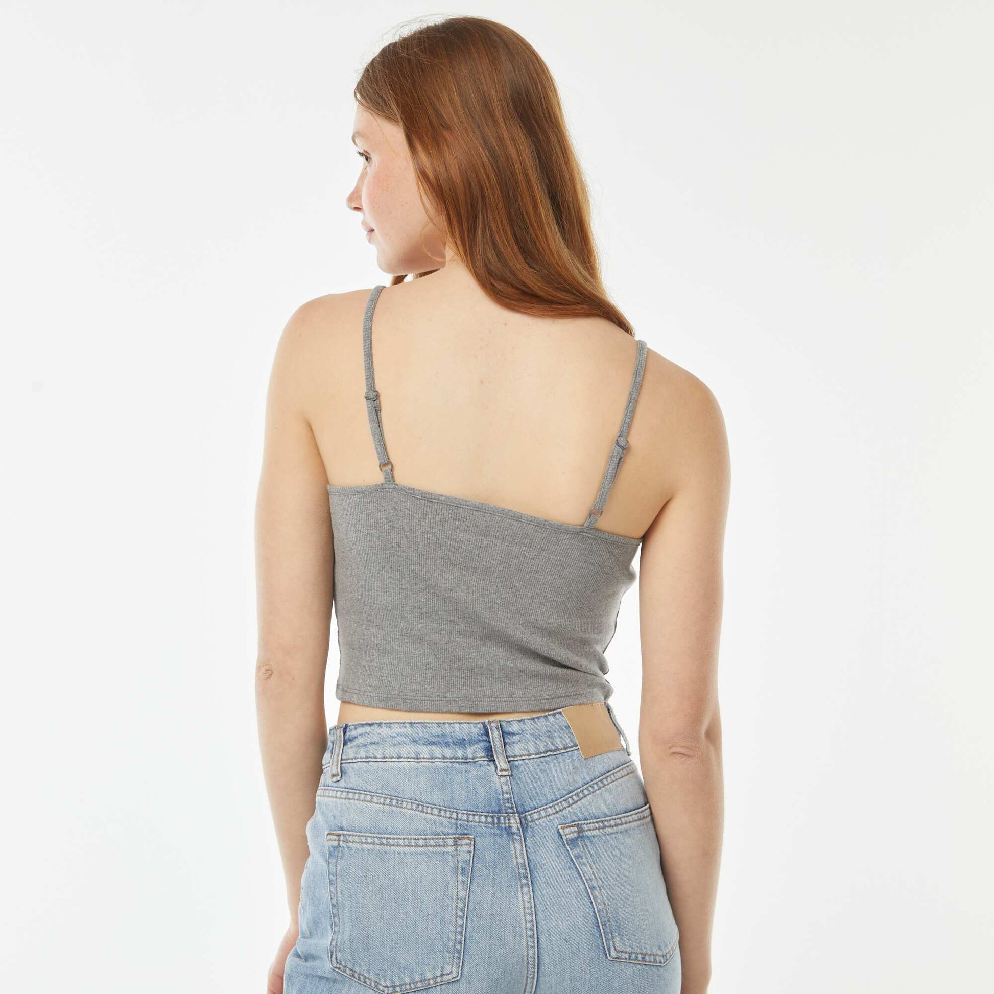 Débardeur crop-top en matière côtelée GRIS