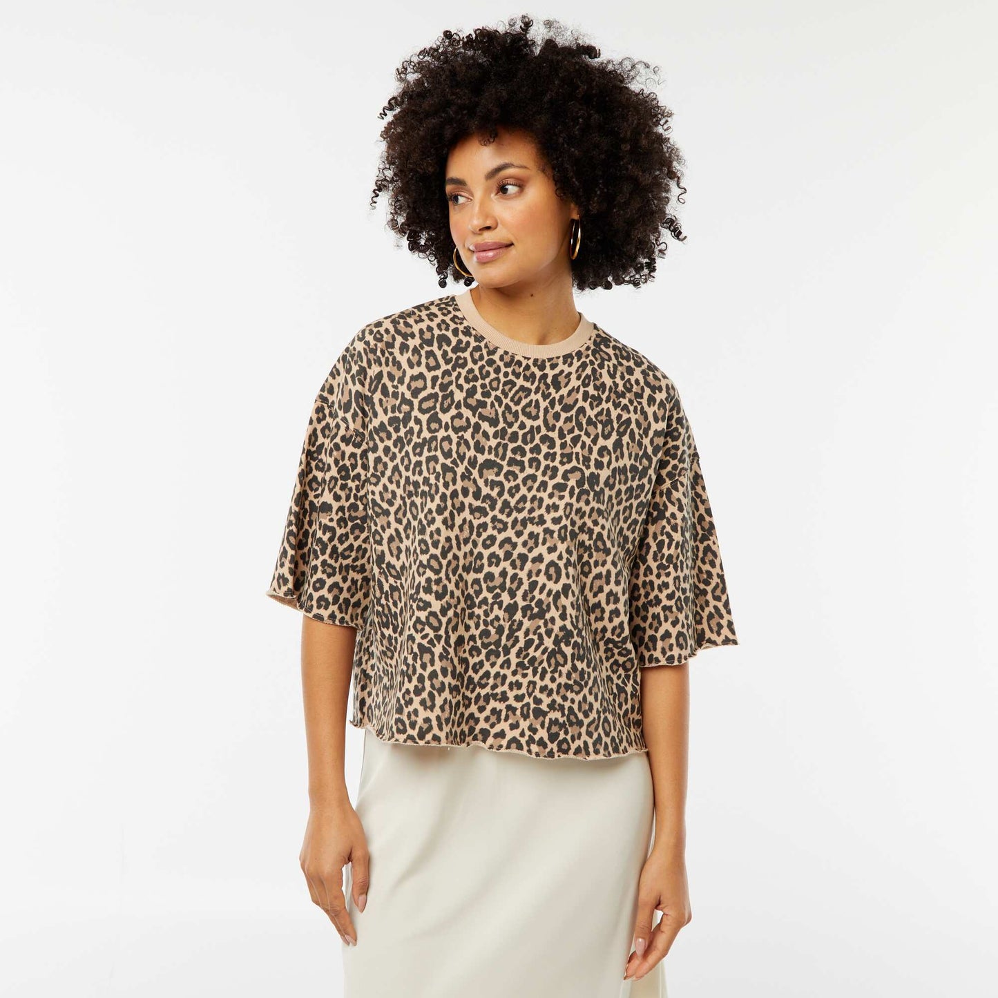 Sweat ample à manches courtes BEIGE