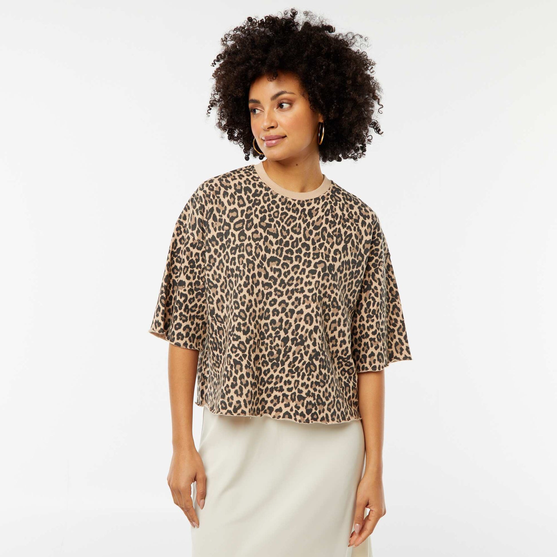 Sweat ample à manches courtes BEIGE