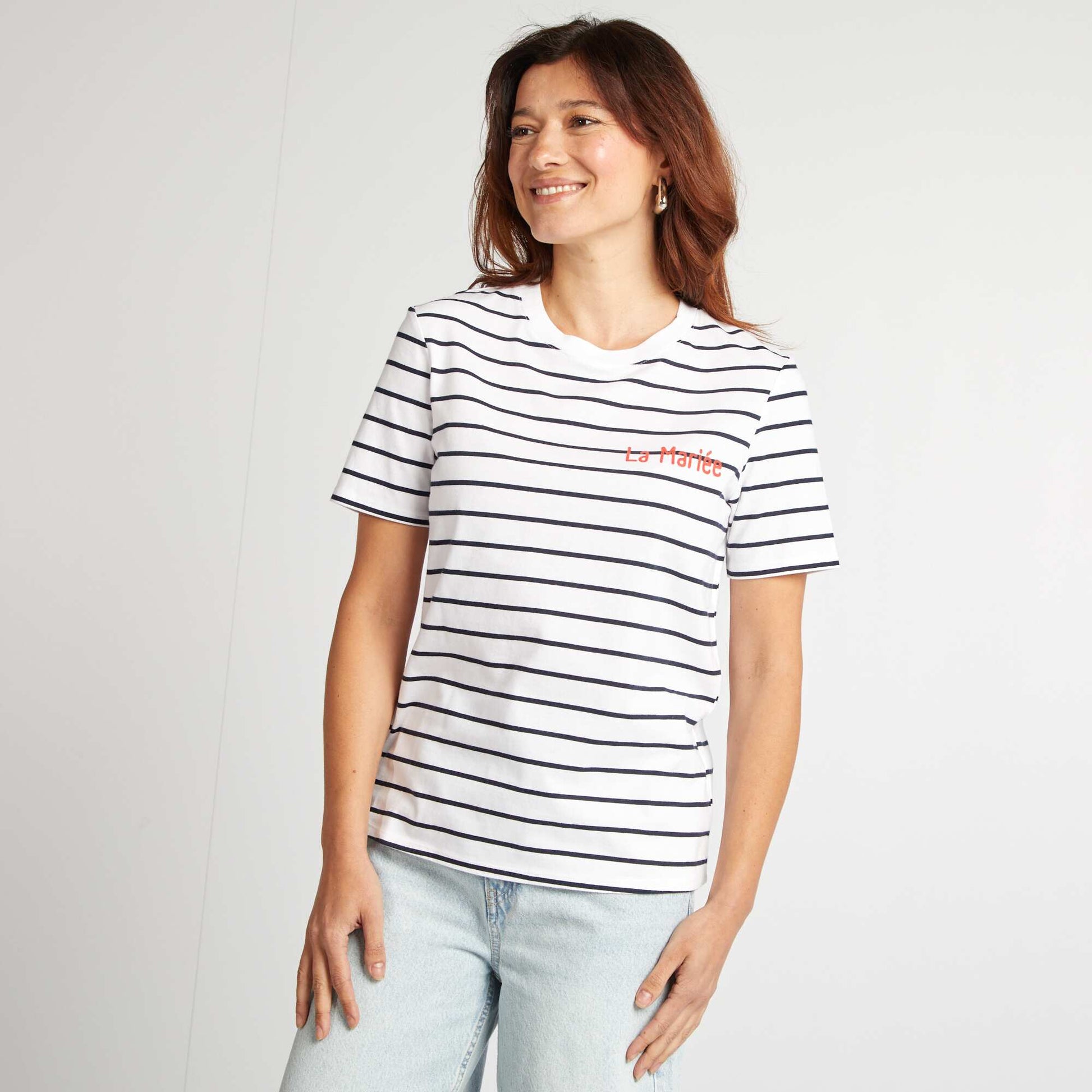 T-shirt avec message EVJF BLANC RAYé