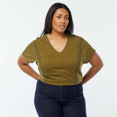 Blouse matière crêpée avec broderies KAKI