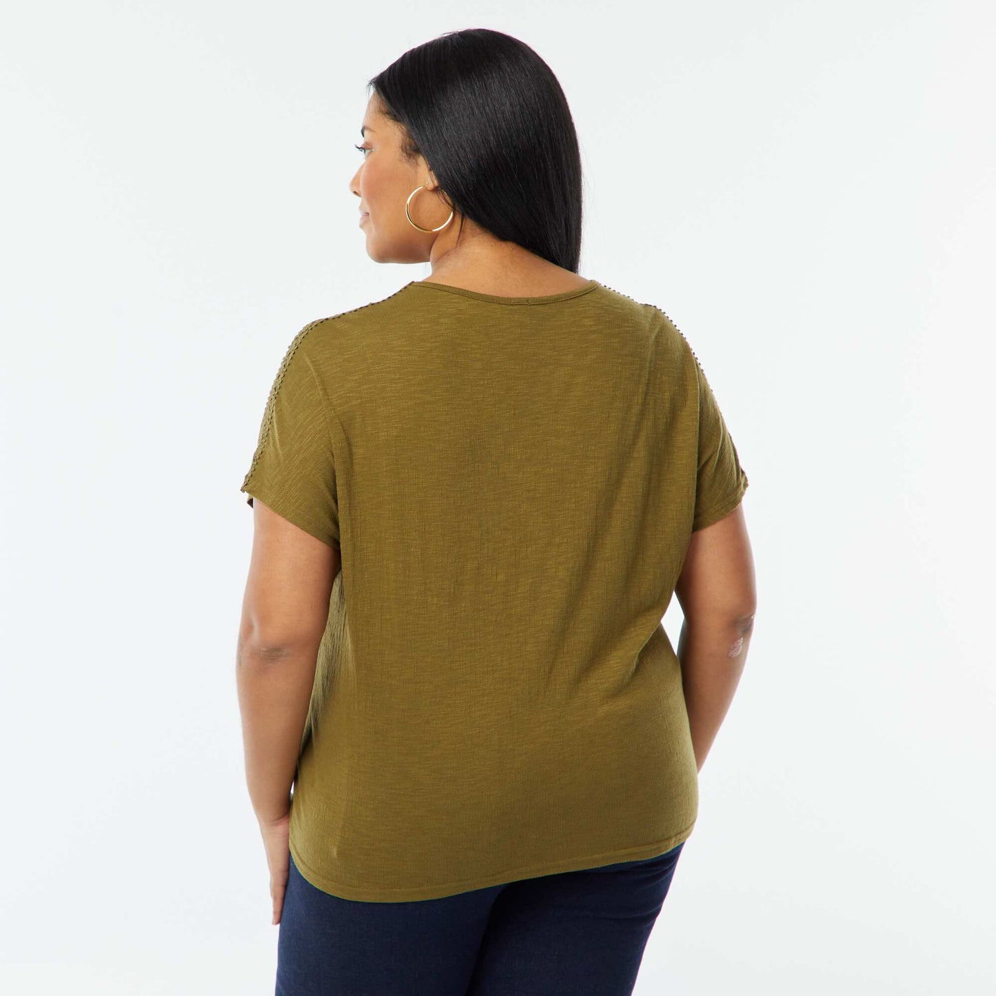 Blouse matière crêpée avec broderies KAKI