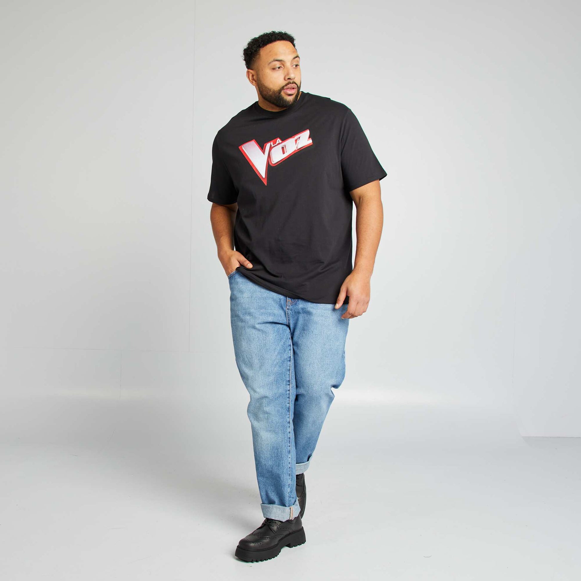 T-shirt imprimé 'La Voz' manches courtes NOIR