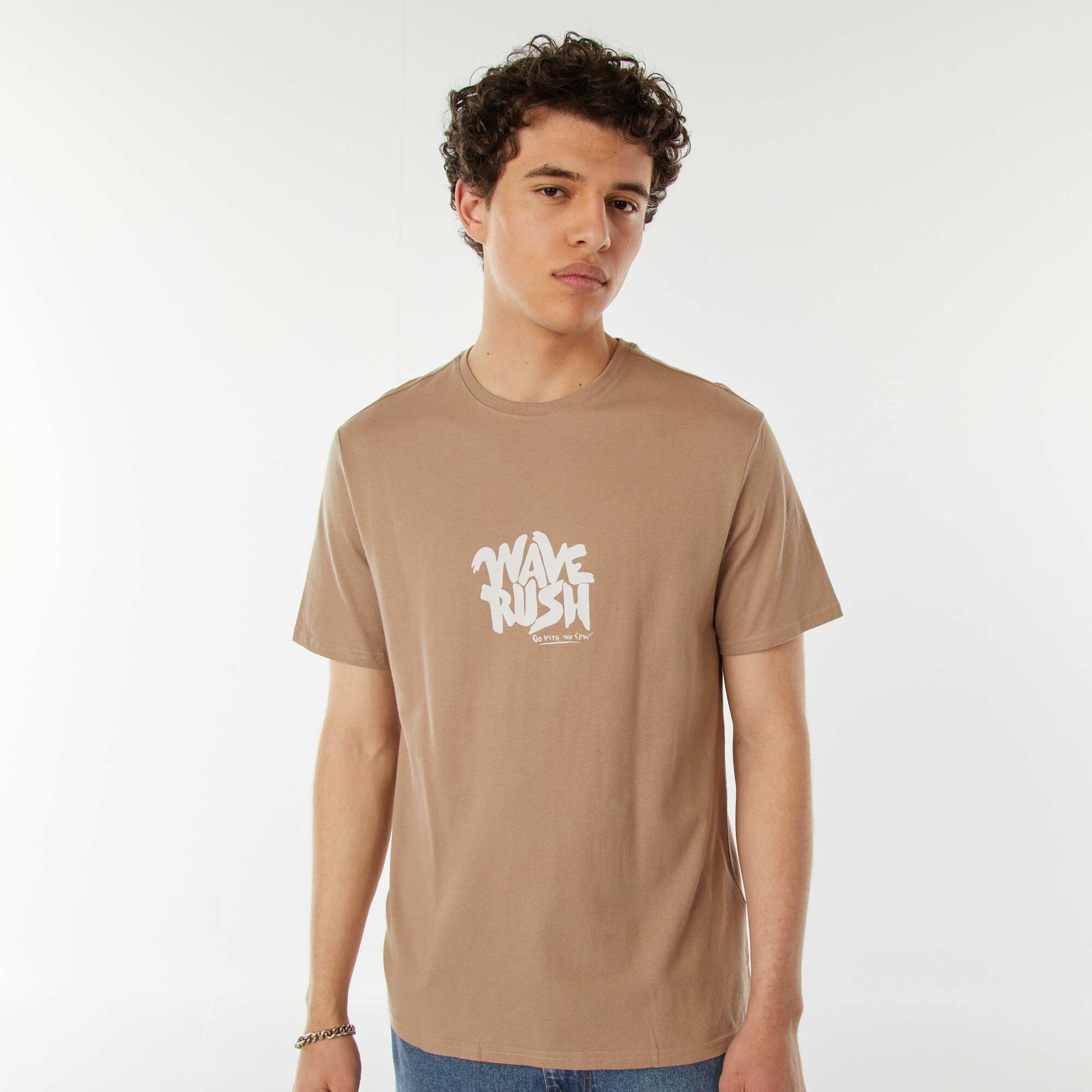 Tee-shirt imprimé à messages BEIGE