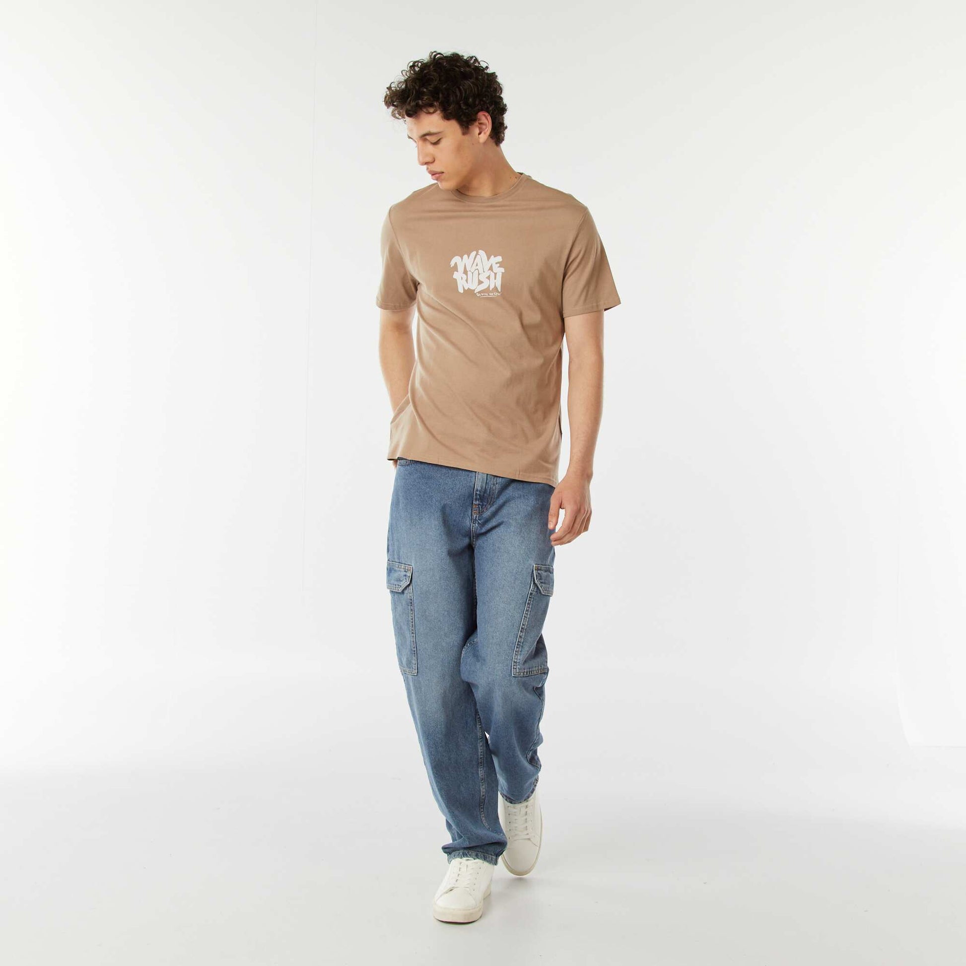 Tee-shirt imprimé à messages BEIGE