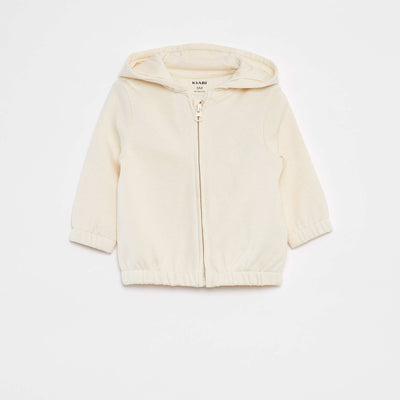 Sweat zippé uni à capuche BLANC