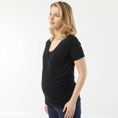 T-shirt cache-cœur d'allaitement NOIR