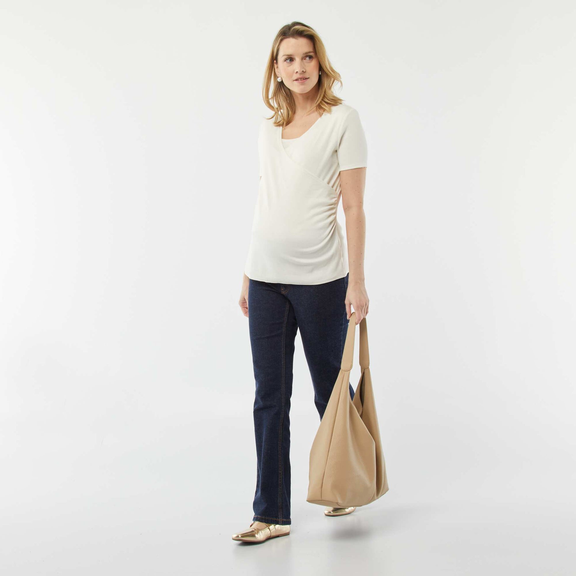 T-shirt cache-cœur d'allaitement BLANC