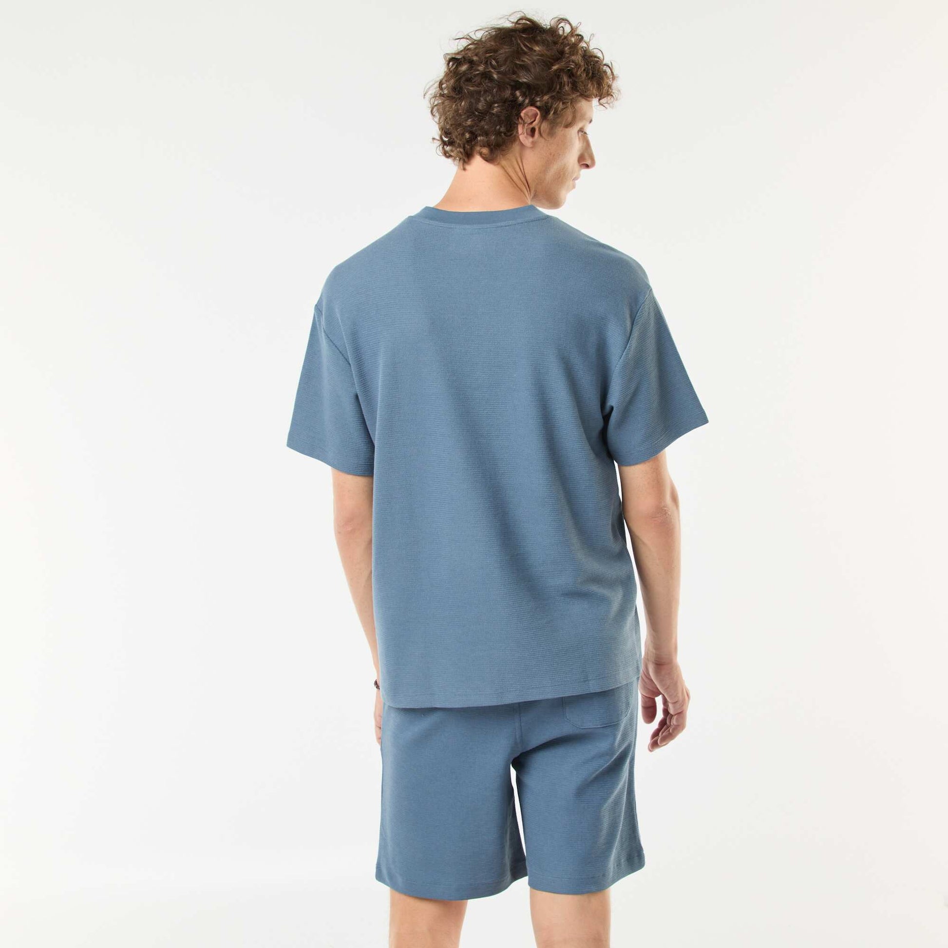 T-shirt en maille col V BLEU