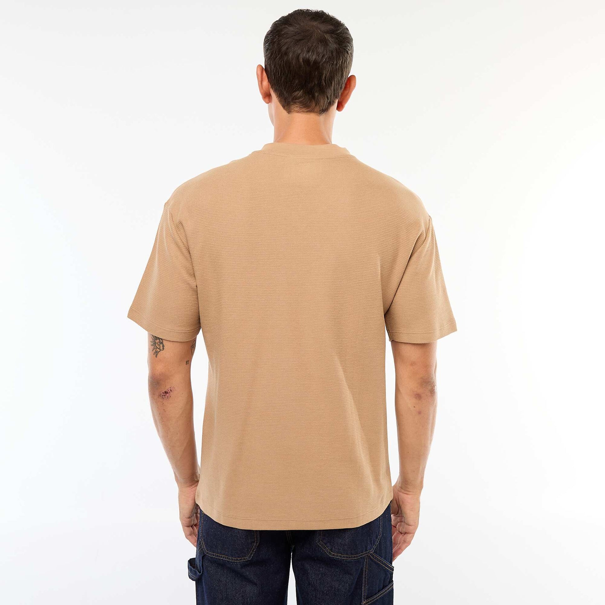 T-shirt en maille col V BEIGE
