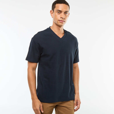 T-shirt en maille col V BLEU