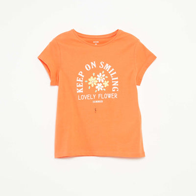 T-shirt imprimé manches courtes et col rond ORANGE