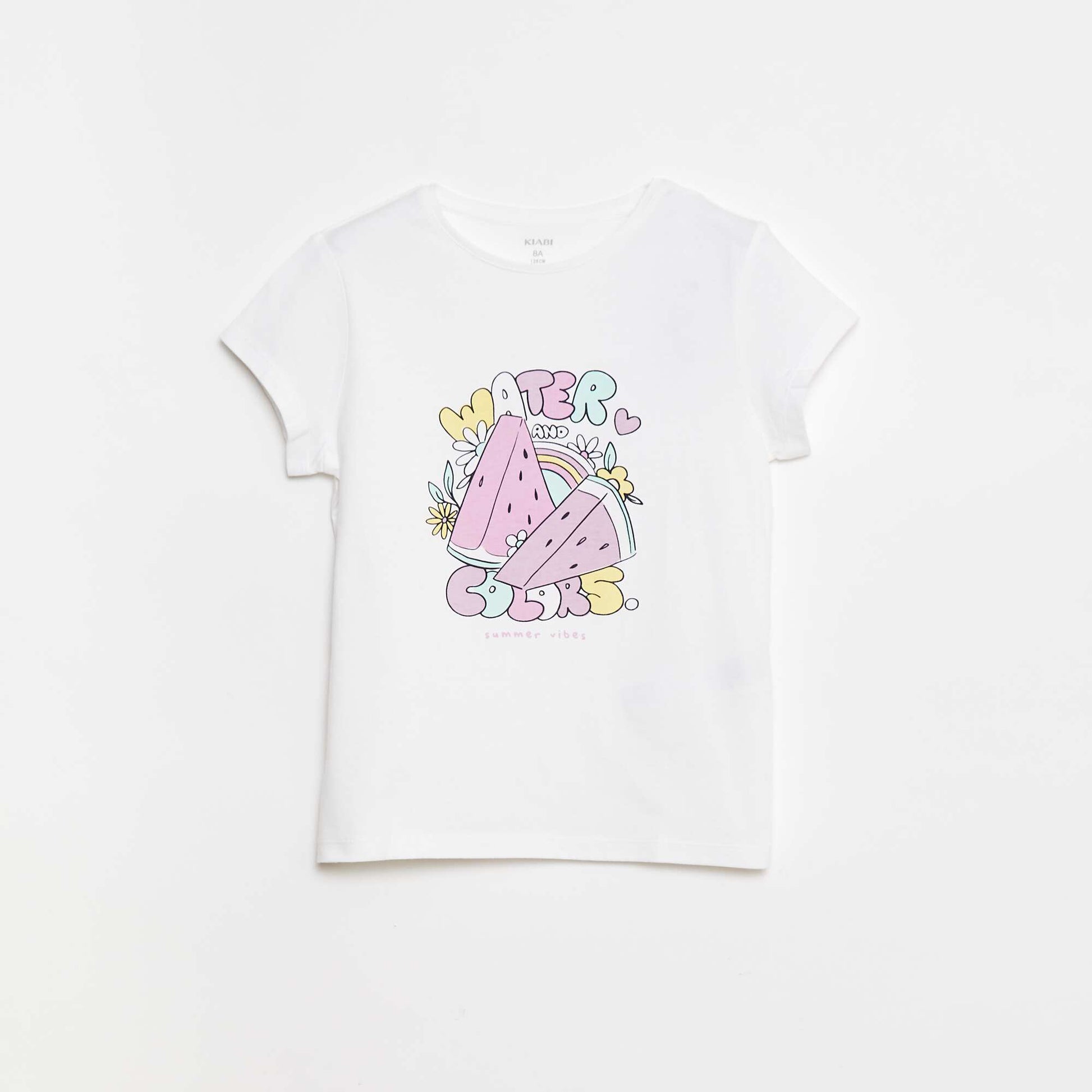 T-shirt imprimé manches courtes et col rond BLANC