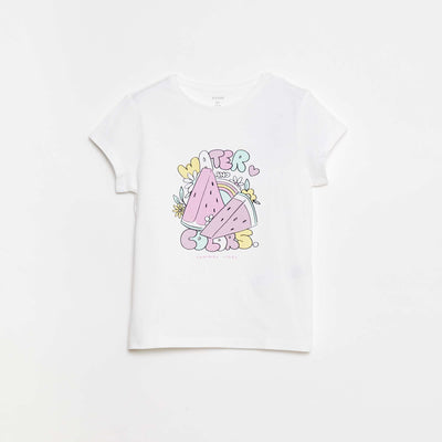T-shirt imprimé manches courtes et col rond BLANC