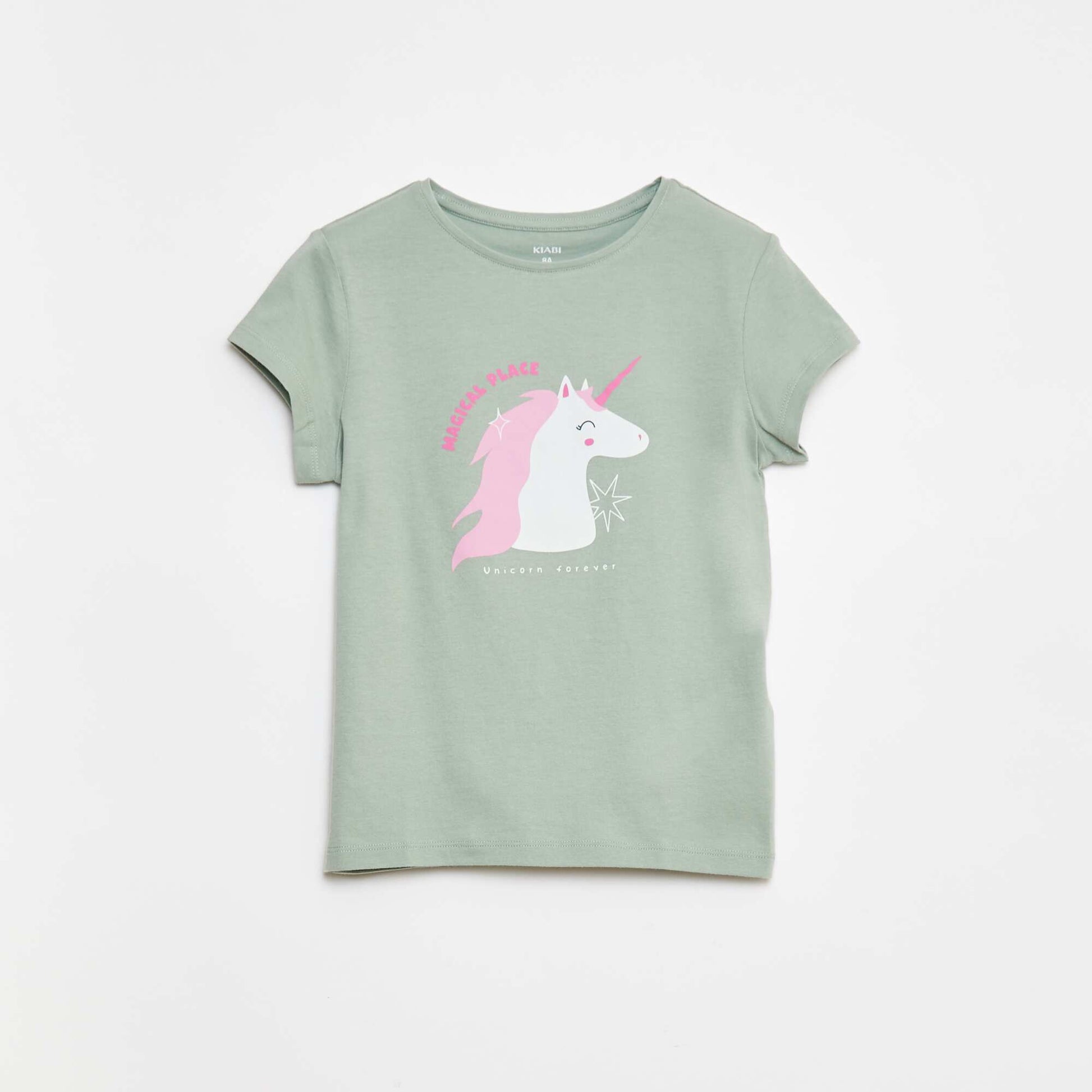 T-shirt imprimé manches courtes et col rond VERT