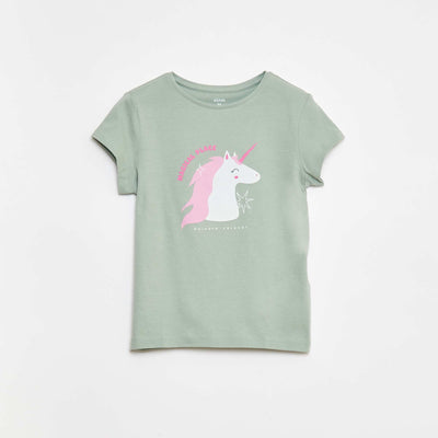 T-shirt imprimé manches courtes et col rond VERT