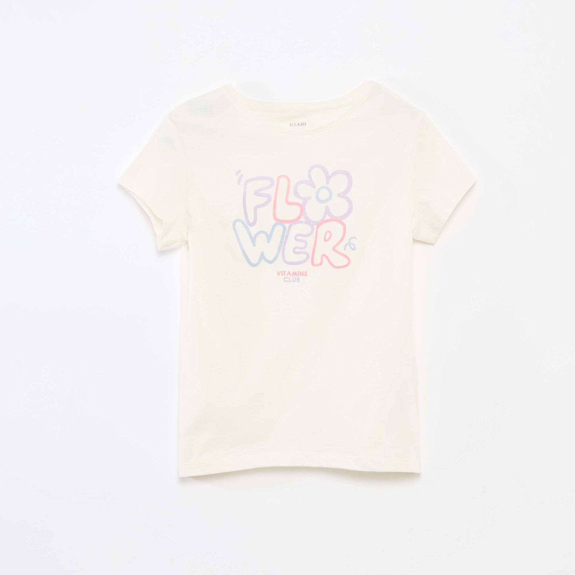 T-shirt imprimé manches courtes et col rond BLANC