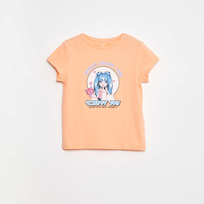 T-shirt imprimé manches courtes et col rond ORANGE