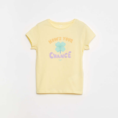 T-shirt imprimé manches courtes et col rond JAUNE