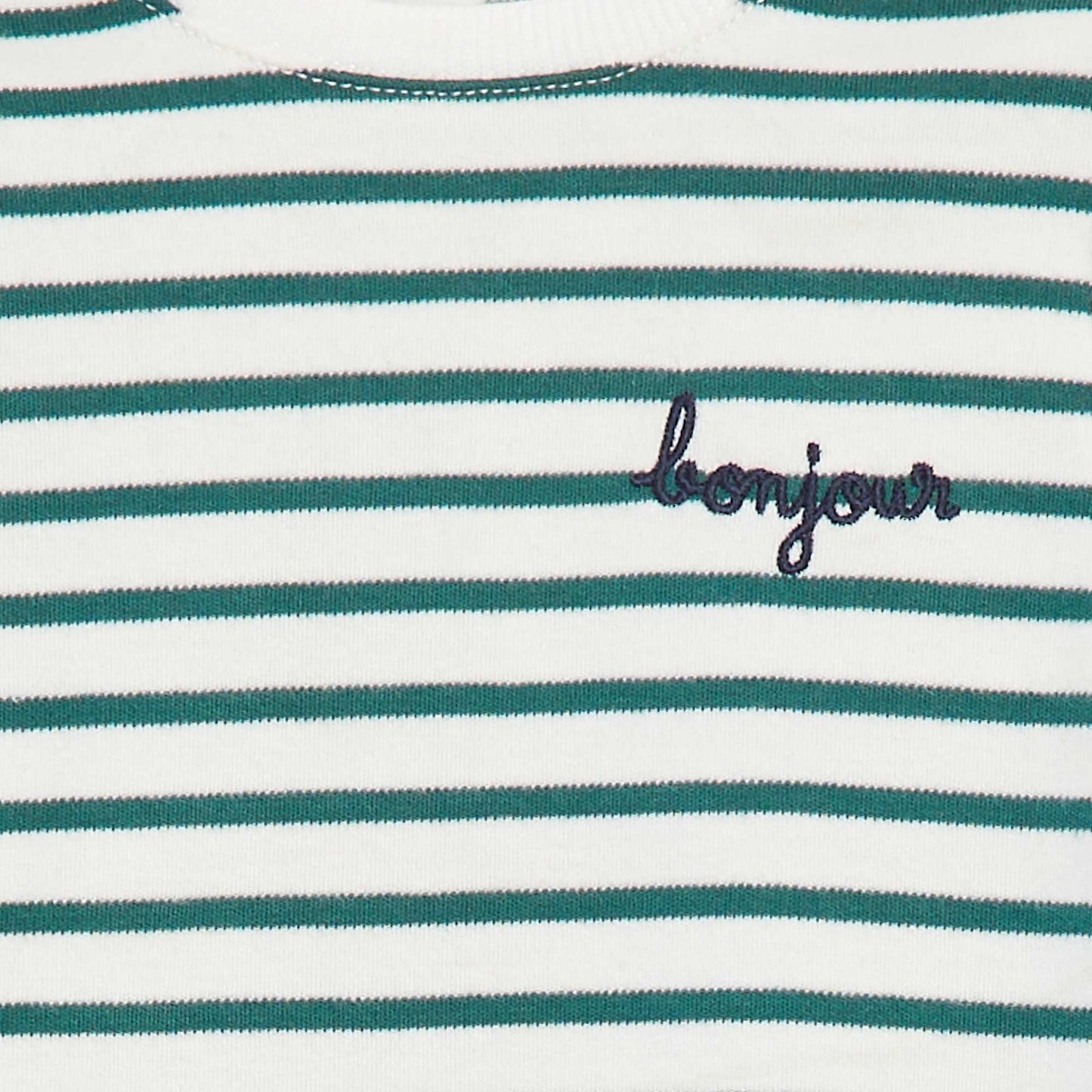 T-shirt manches longues avec 'bonjour' brodé sur la poitrine BLANC