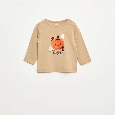 T-shirt à manches longues avec animation BEIGE