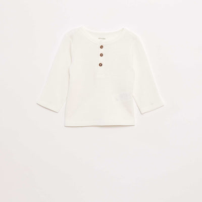 T-shirt col tunisien en maille gaufrée BLANC