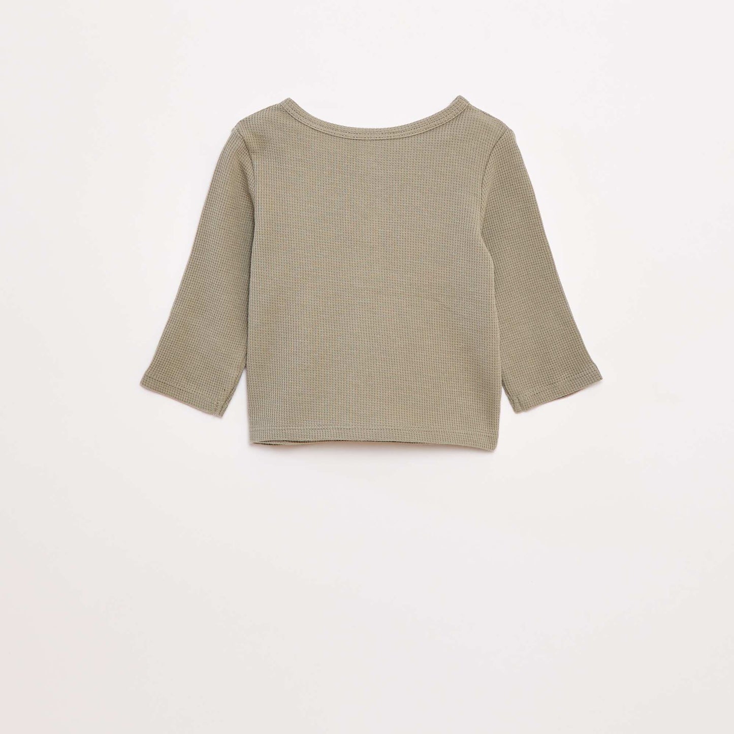 T-shirt col tunisien en maille gaufrée VERT