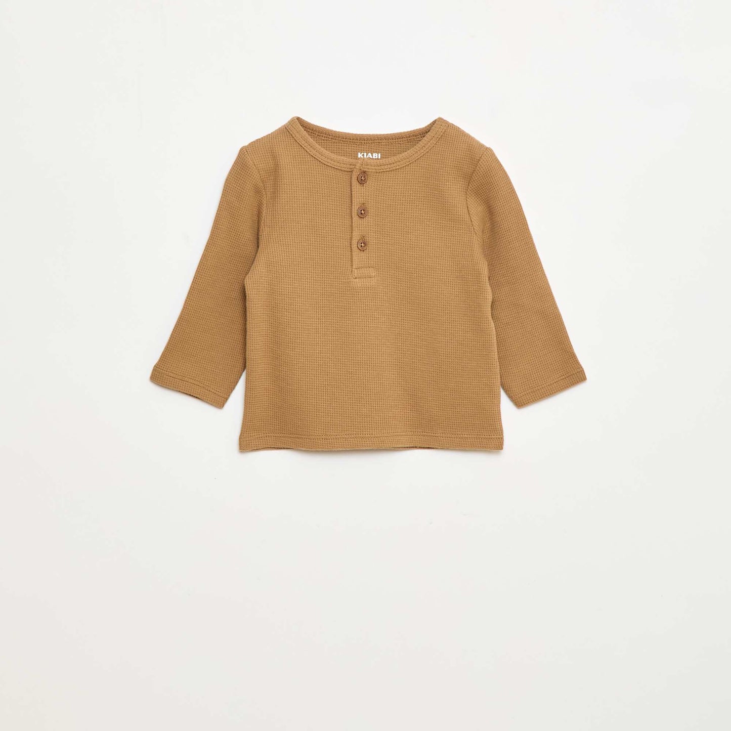 T-shirt col tunisien en maille gaufrée CAMEL