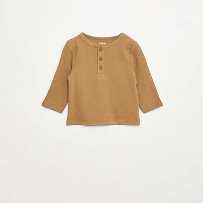 T-shirt col tunisien en maille gaufrée CAMEL